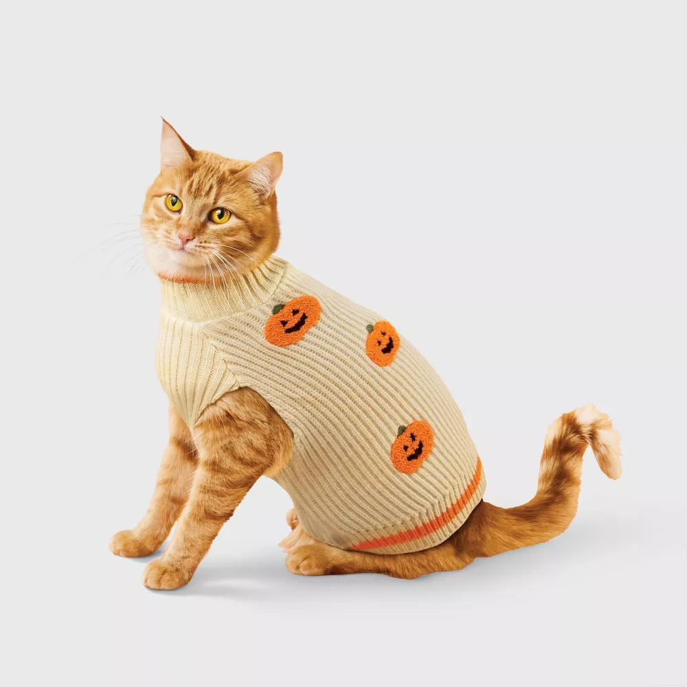 Suéter para mascotas con bordados de calabaza estilo festivo