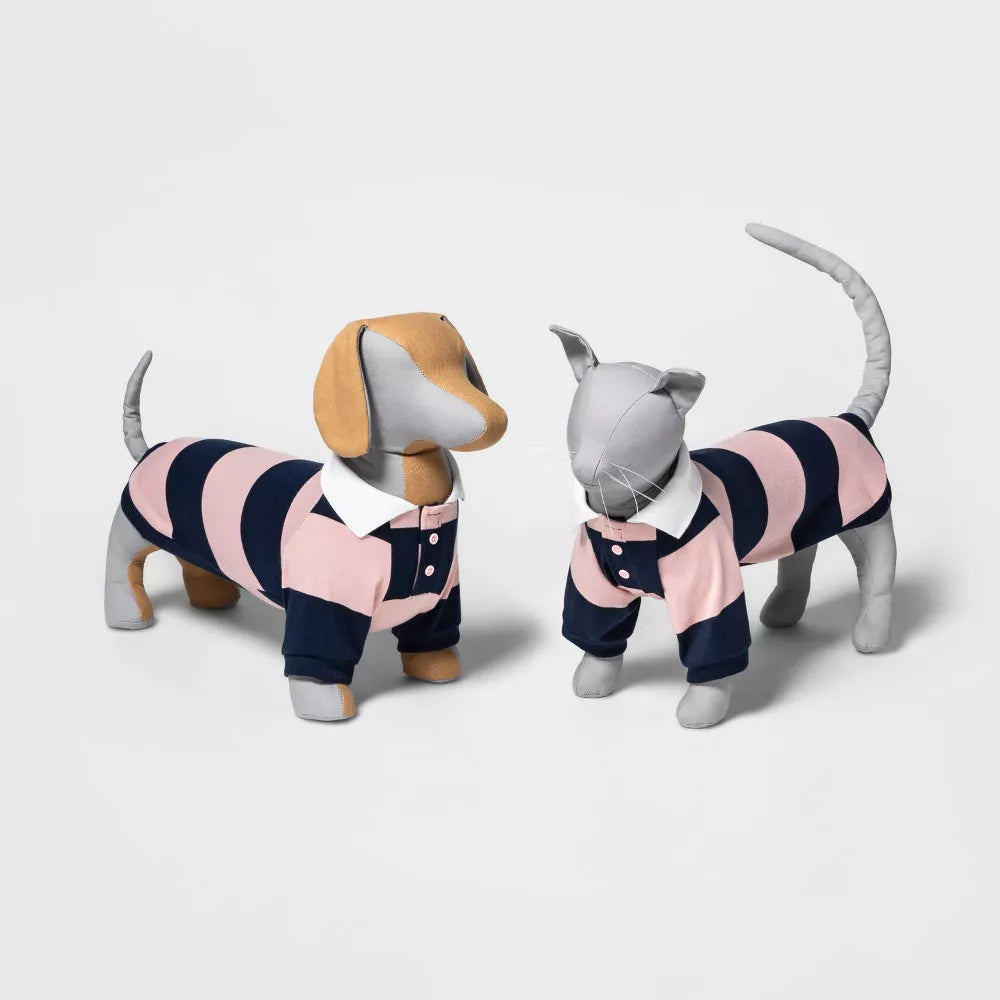 Camiseta tipo rugby para mascotas de rayas con cuello