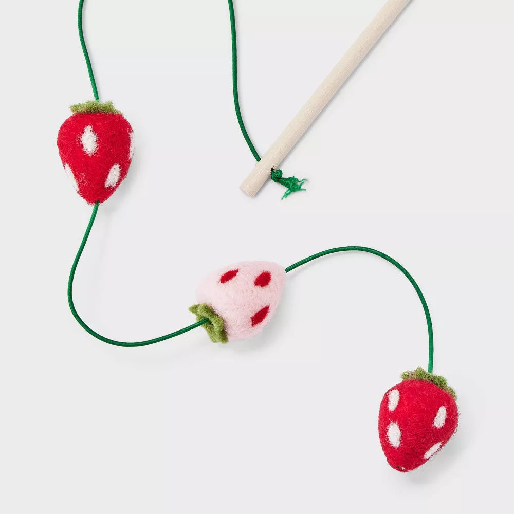 Juguete de varita para gatos con adornos de fresa