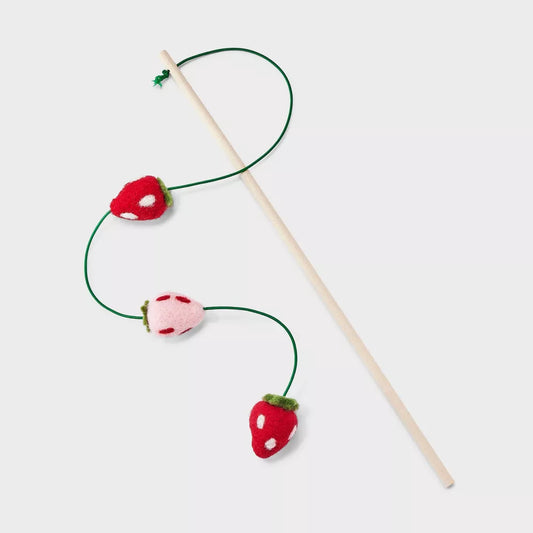Juguete de varita para gatos con adornos de fresa