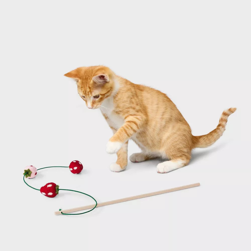 Juguete de varita para gatos con adornos de fresa